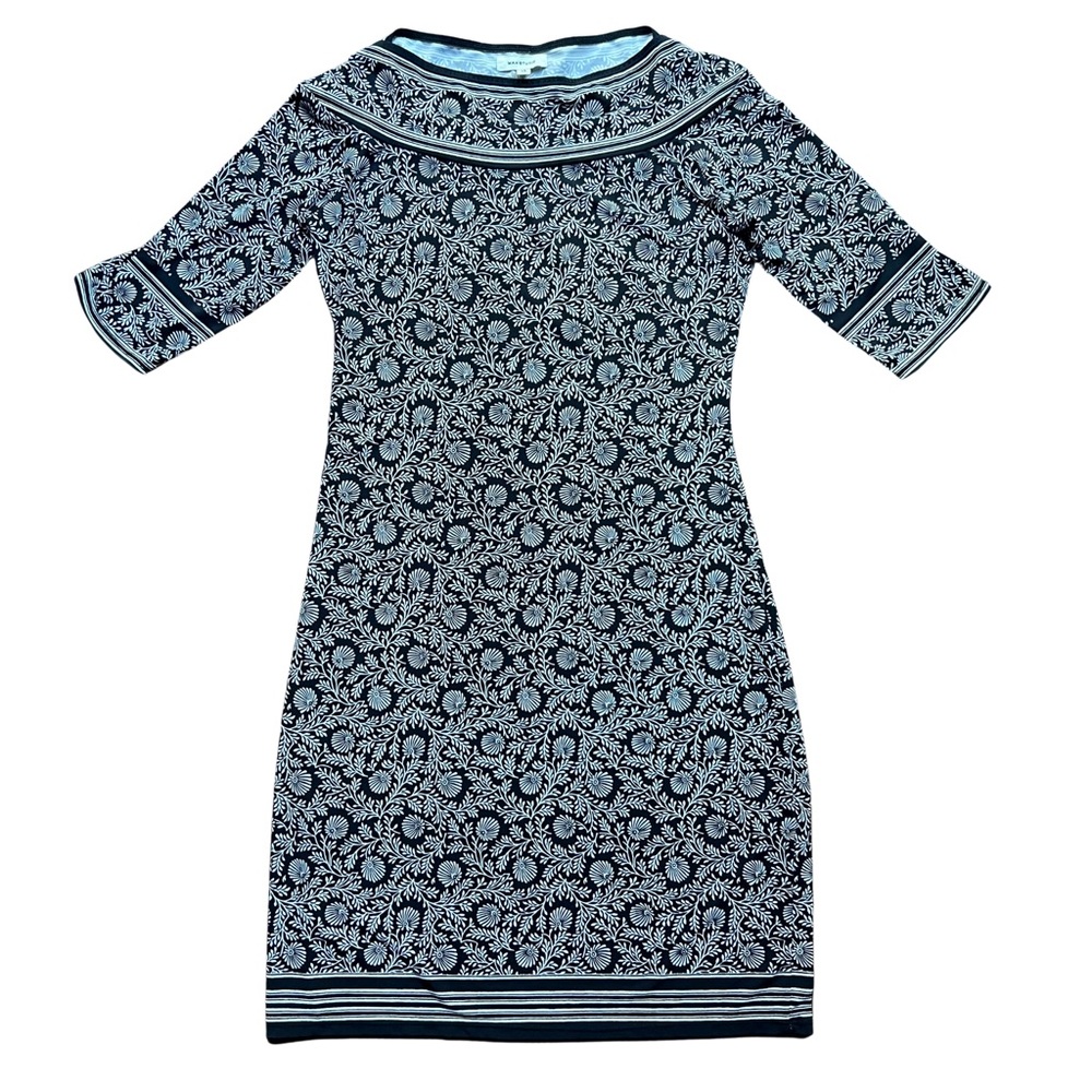 Max Studio women’s dress 3/4 sleeve boat neck blck/white geometric print size xs